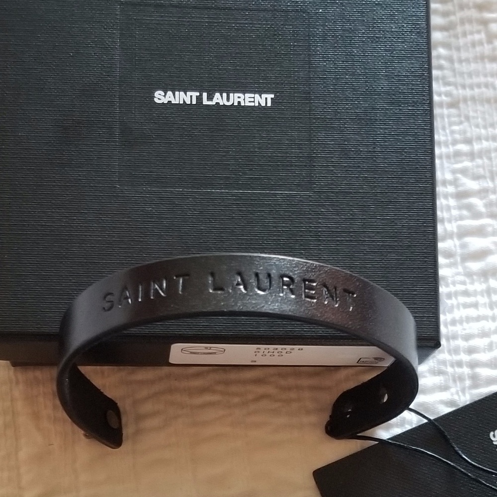 Saint Laurent Logo Embossed Bracelet - Black - Size Large